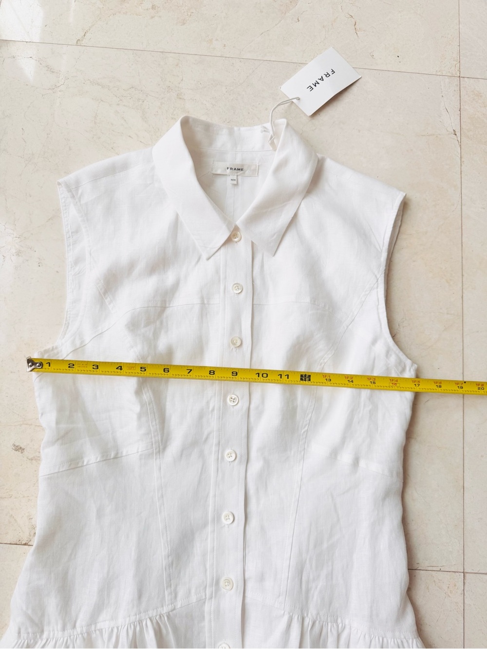 Frame The Linen Sleeveless White Button-Front Linen Shirt Dress Size M - Picture 9 of 11